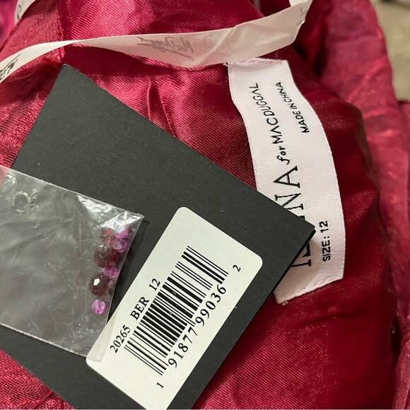 Ieena for Mac Duggal Embroidered Sleeveless Plunge Neck A-Line Gown Berry Sz 12 - Picture 9 of 10